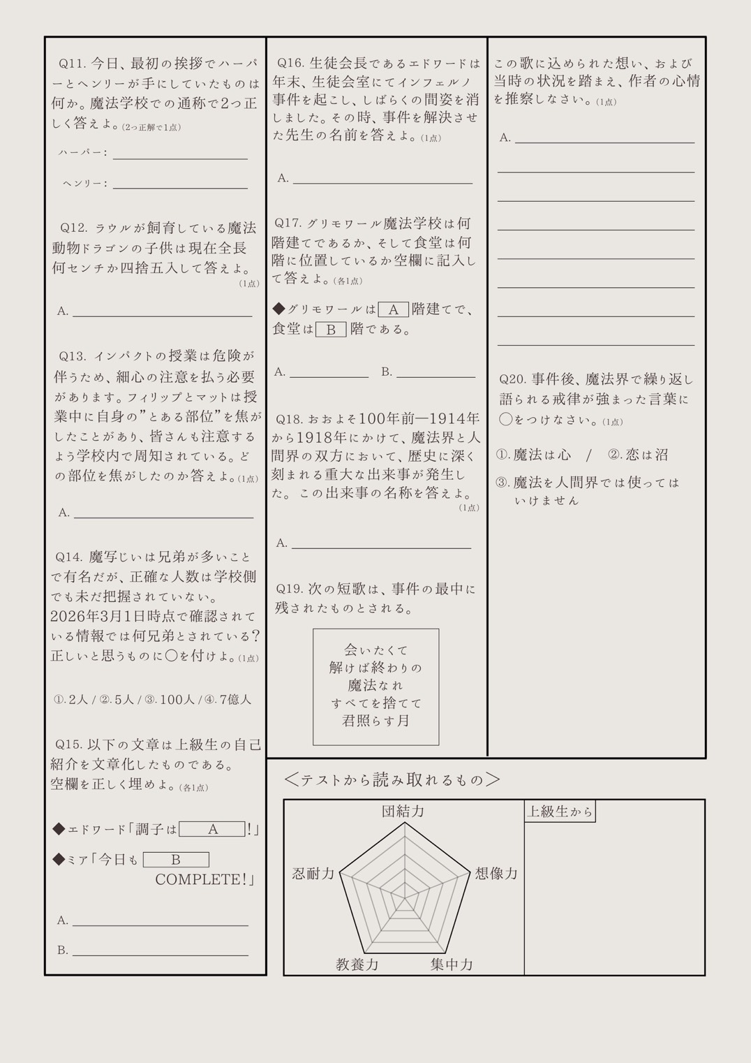 GGG認定試験の問題用紙・裏面